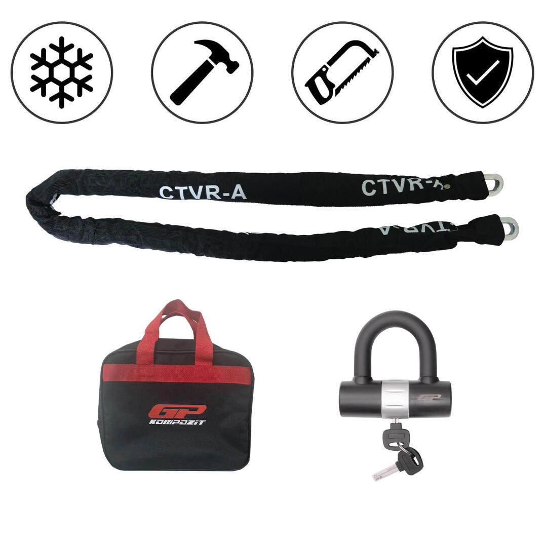 GP CTVR-A Universal 1.5 mt 10 mm Kesilmez Motosiklet Zinciri ve Kilidi - 1
