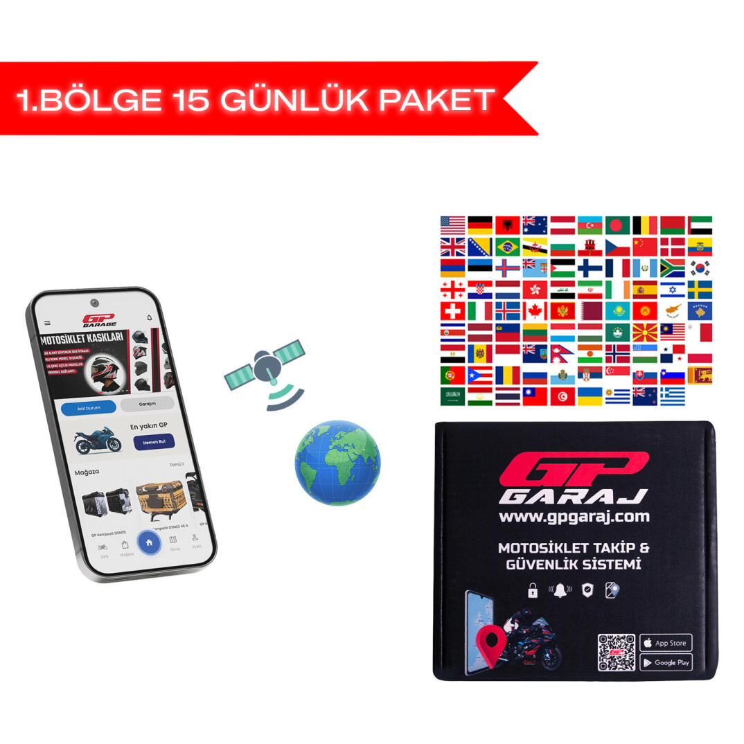 GP Garaj TKP001 Motosiklet Takip Ve Güvenlik Sistemi - Yurt Dışı 1. Bölge Kullanım Paketi - 15 Gün - 5