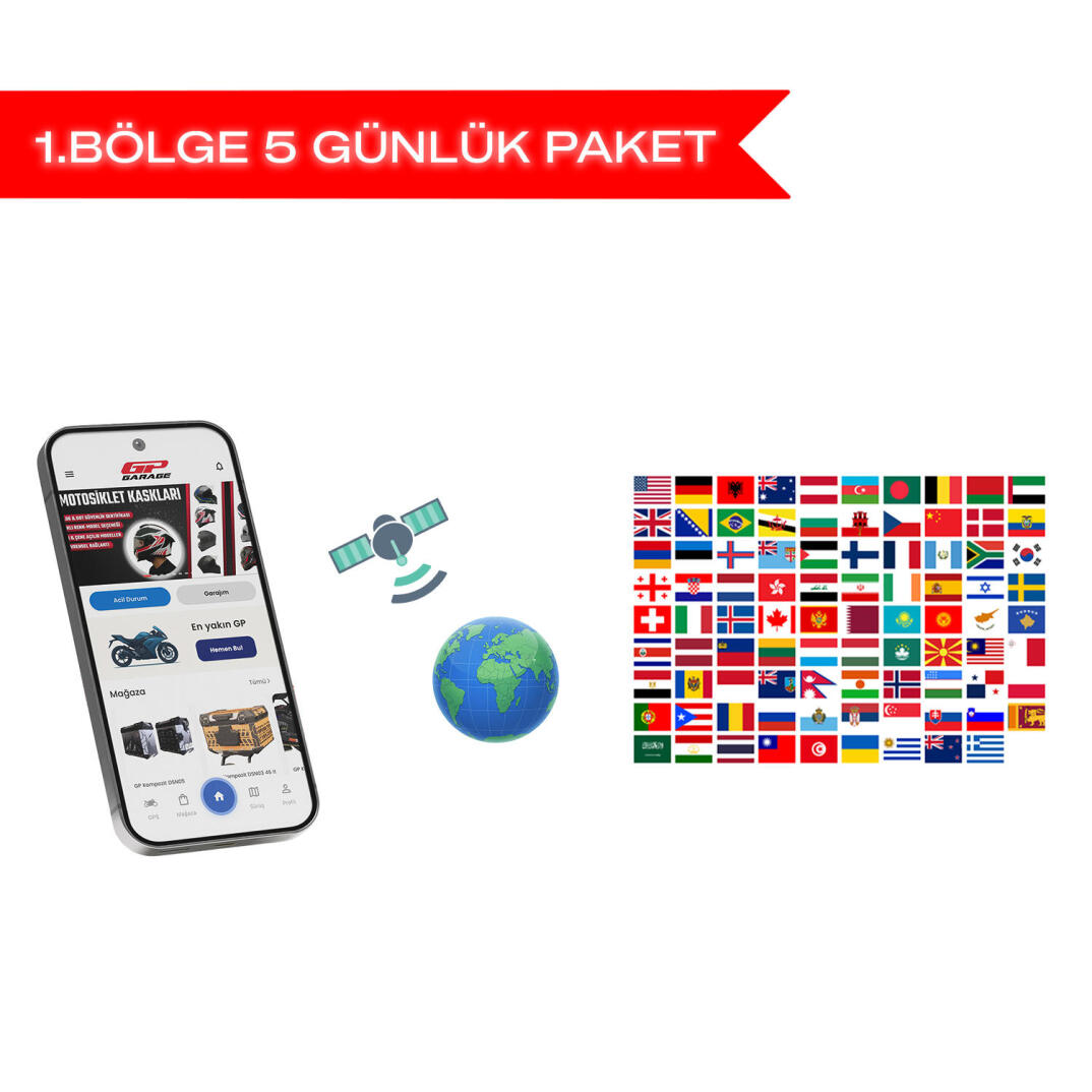 GP Garaj TKP001 Motosiklet Takip Ve Güvenlik Sistemi - Yurt Dışı 1. Bölge Kullanım Paketi - 5 Gün - 1