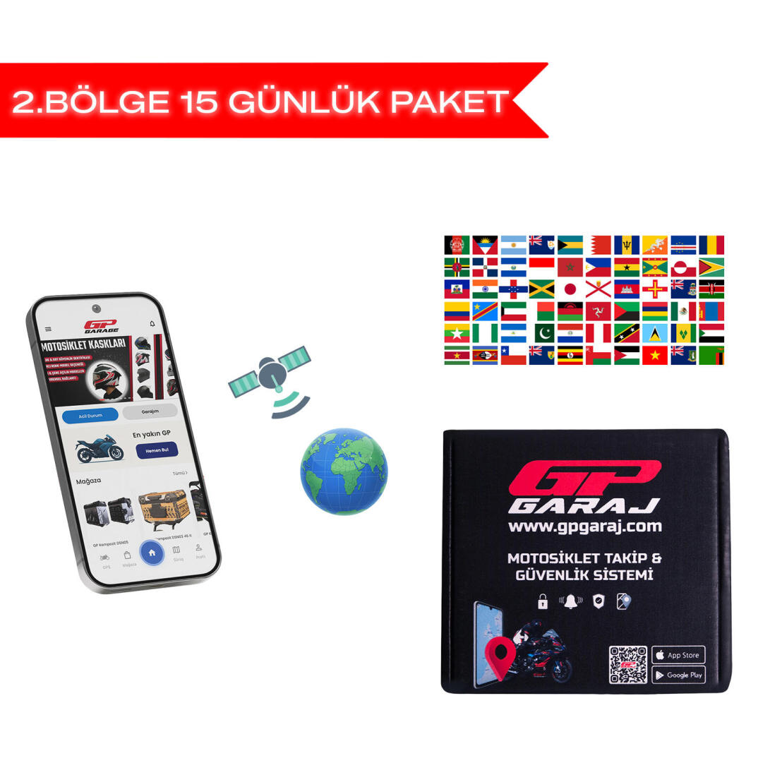 GP Garaj TKP001 Motosiklet Takip Ve Güvenlik Sistemi - Yurt Dışı 2. Bölge Kullanım Paketi - 15 Gün - 5