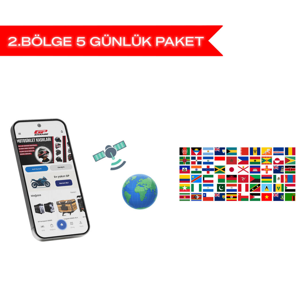 GP Garaj TKP001 Motosiklet Takip Ve Güvenlik Sistemi - Yurt Dışı 2. Bölge Kullanım Paketi - 5 Gün - 1