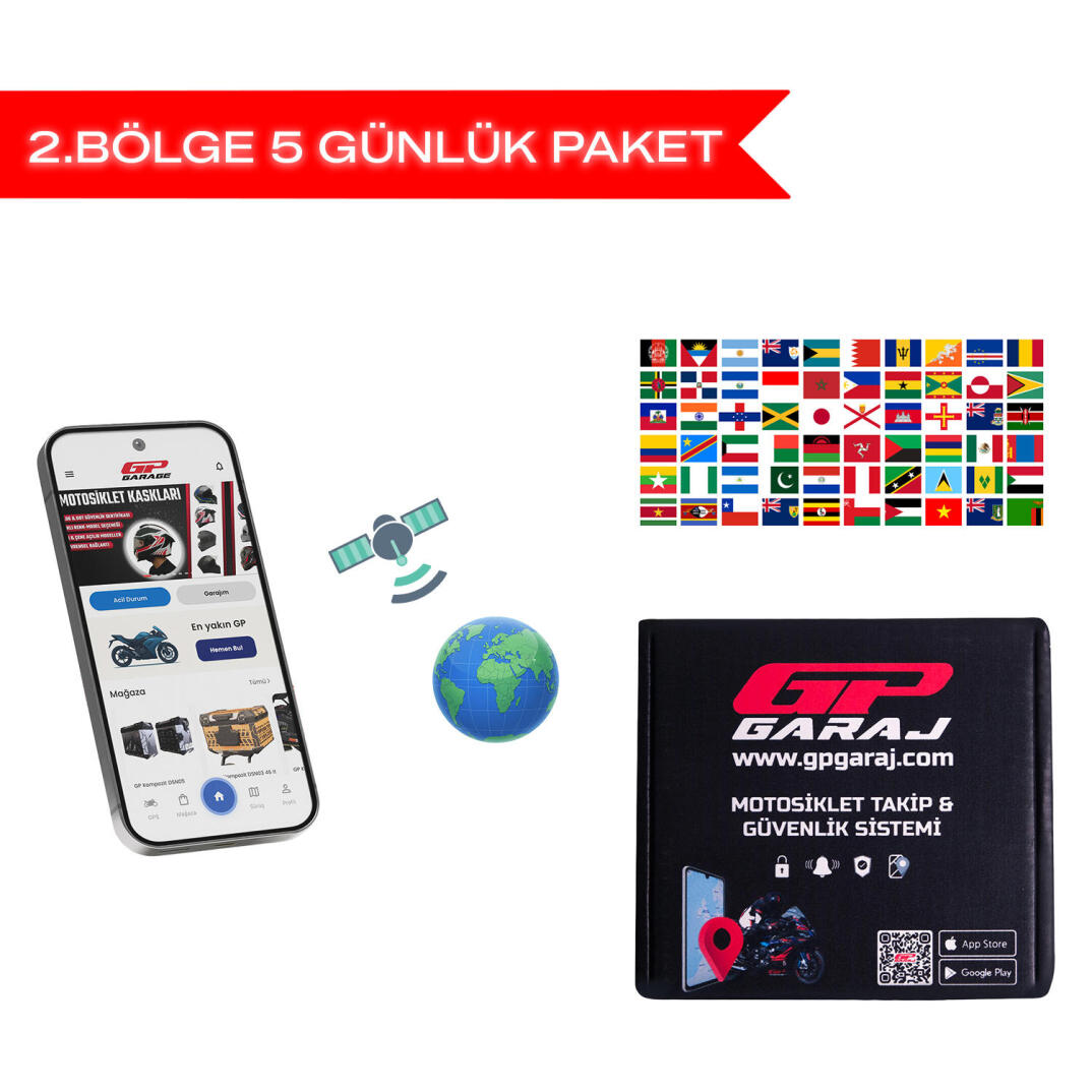 GP Garaj TKP001 Motosiklet Takip Ve Güvenlik Sistemi - Yurt Dışı 2. Bölge Kullanım Paketi - 5 Gün - 5