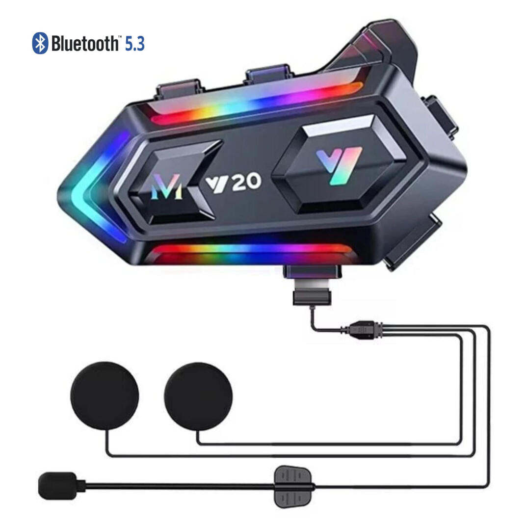 GP KATJMER Y20 Bluetooth 5.3 RGB Işıklı IPX6 Motosiklet Kask Kulaklığı Intercom - 1