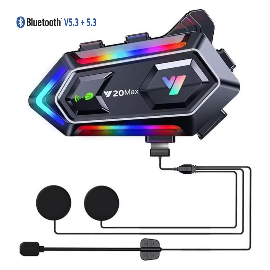 GP KATJMER Y20 MAX Bluetooth 5.3 300M Çift Yönlü RGB Işıklı Motosiklet Kask Kulaklığı Intercom - 1