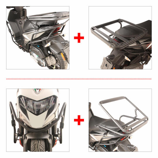 GP Kompozit Aprilia SR 125 / 160 2024 Uyumlu Motor Koruma Demiri ve Damperli Çanta Demiri Seti Siyah - 3