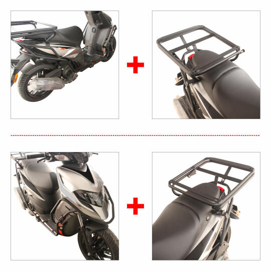 GP Kompozit Aprilia SR 125 / 160 2024 Uyumlu Motor Koruma Demiri ve Damperli Çanta Demiri Seti Siyah (1)