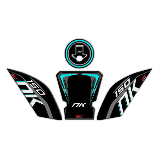 GP Kompozit CF Moto 150 NK 2016-2022 Uyumlu Tank Pad Seti Siyah-Turkuaz