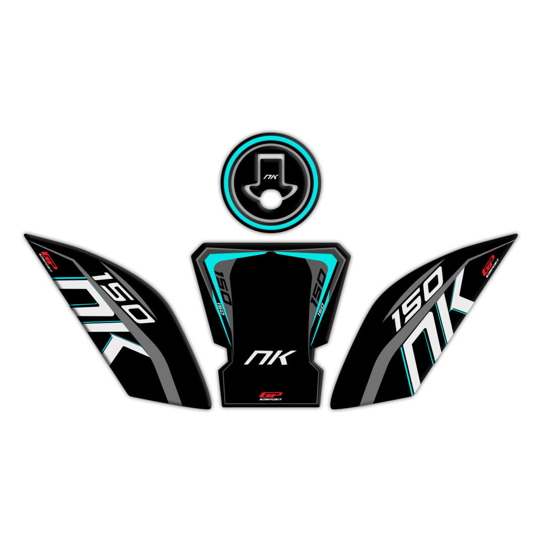GP Kompozit CF Moto 150 NK 2016-2022 Uyumlu Tank Pad Seti Siyah-Turkuaz - 1