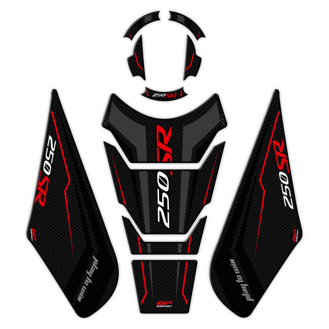 GP Kompozit CF Moto 250 SR 2020-2025 Uyumlu Tank Pad Seti Siyah - Kırmızı - 1