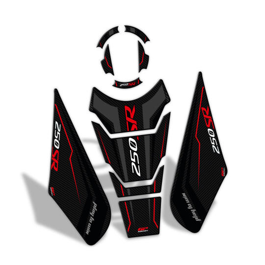 GP Kompozit CF Moto 250 SR 2020-2025 Uyumlu Tank Pad Seti Siyah - Kırmızı - 5