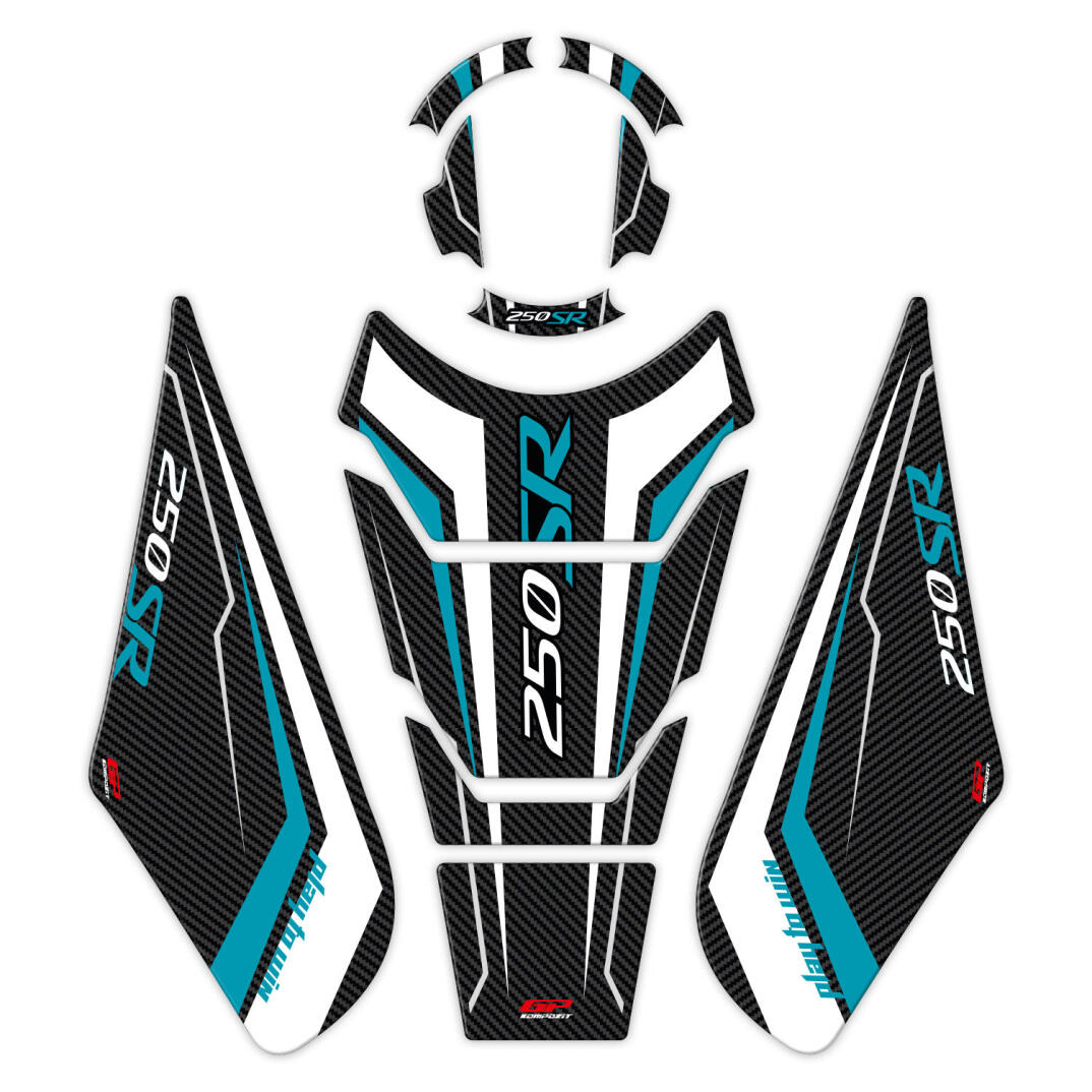 GP Kompozit CF Moto 250 SR 2020-2025 Uyumlu Tank Pad Seti Turkuaz - 1