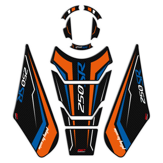 GP Kompozit CF Moto 250 SR 2020-2025 Uyumlu Tank Pad Seti Turuncu - Mavi