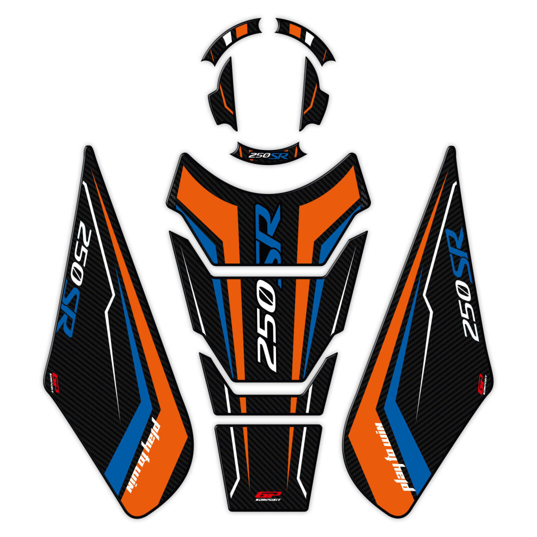 GP Kompozit CF Moto 250 SR 2020-2025 Uyumlu Tank Pad Seti Turuncu - Mavi - 1