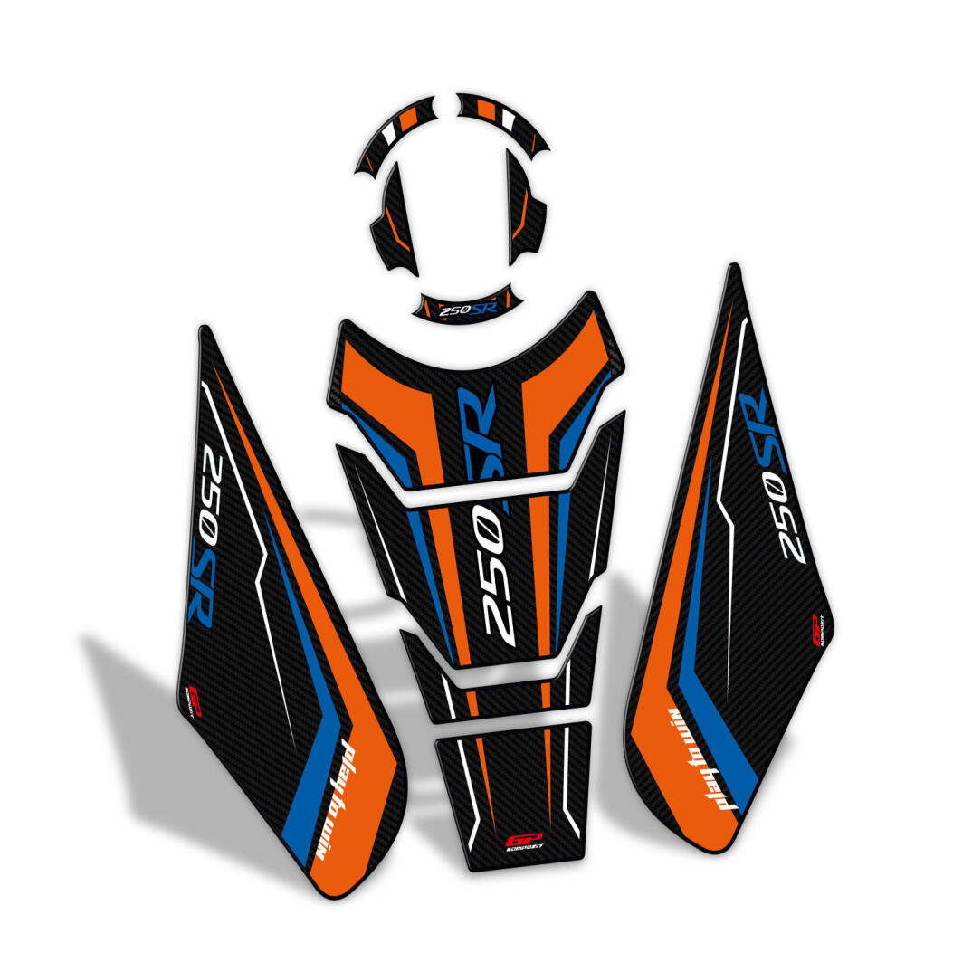 GP Kompozit CF Moto 250 SR 2020-2025 Uyumlu Tank Pad Seti Turuncu - Mavi - 5