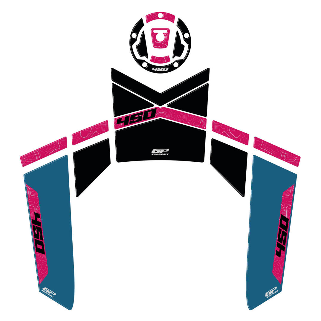 GP Kompozit CF Moto 450 MT 2024-2026 Uyumlu Tank Pad Mavi - 1