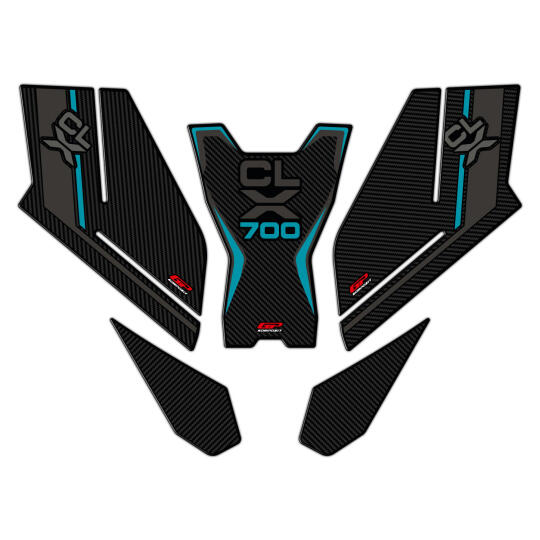 GP Kompozit CF Moto 700 CL-X 2022-2026 Uyumlu Tank Pad Seti Turkuaz