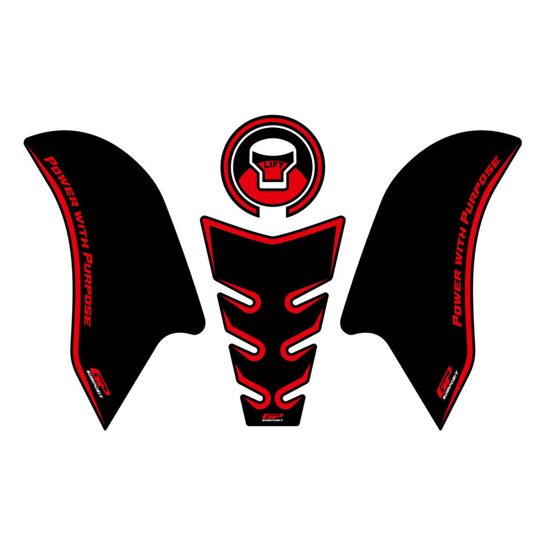 GP Kompozit Honda CB250R 2017-2024 Uyumlu Tank Pad Seti Siyah-Kırmızı - 1