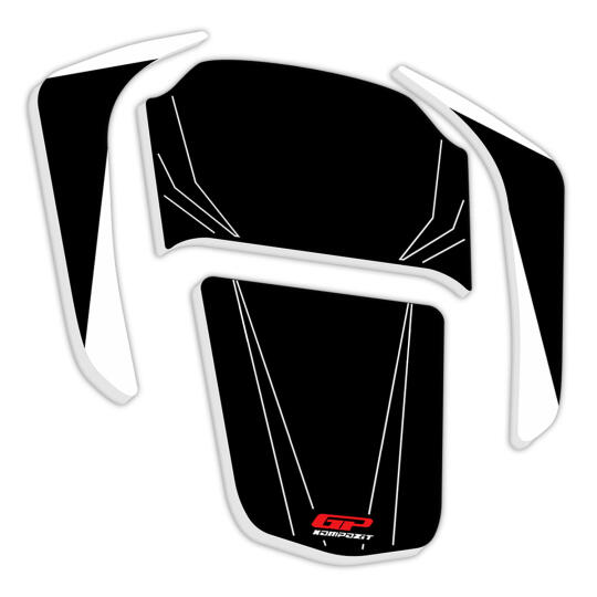 GP Kompozit Honda Forza 250 2018-2026 Uyumlu Yeni Seri Tank Pad Seti Siyah-Beyaz (1)