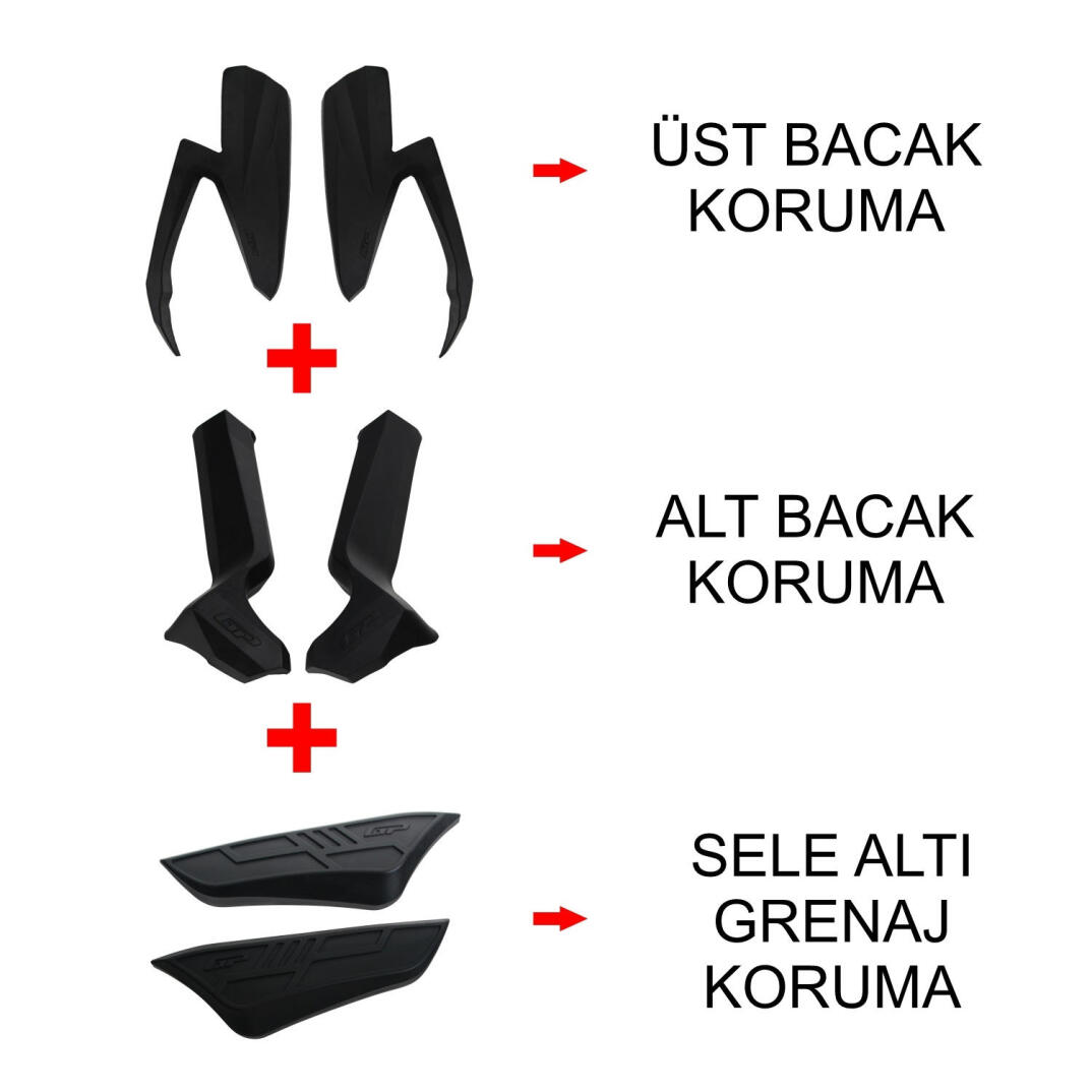 GP Kompozit Honda Forza 250 2021-2022 Uyumlu Üst/Alt Bacak ve Grenaj Koruma Seti Siyah - 1