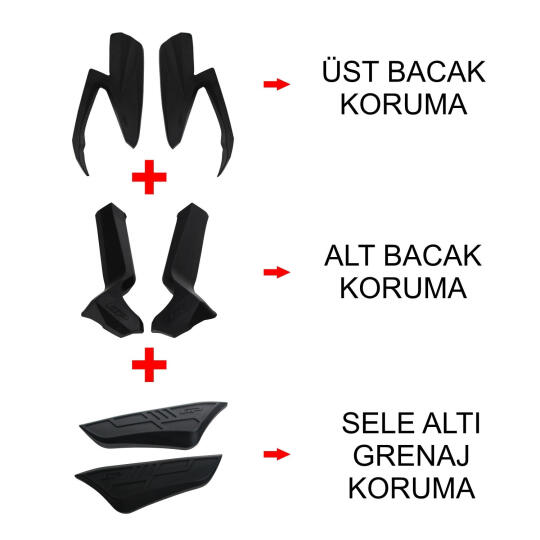 GP Kompozit Honda Forza 250 2021-2022 Uyumlu Üst/Alt Bacak ve Grenaj Koruma Seti Siyah