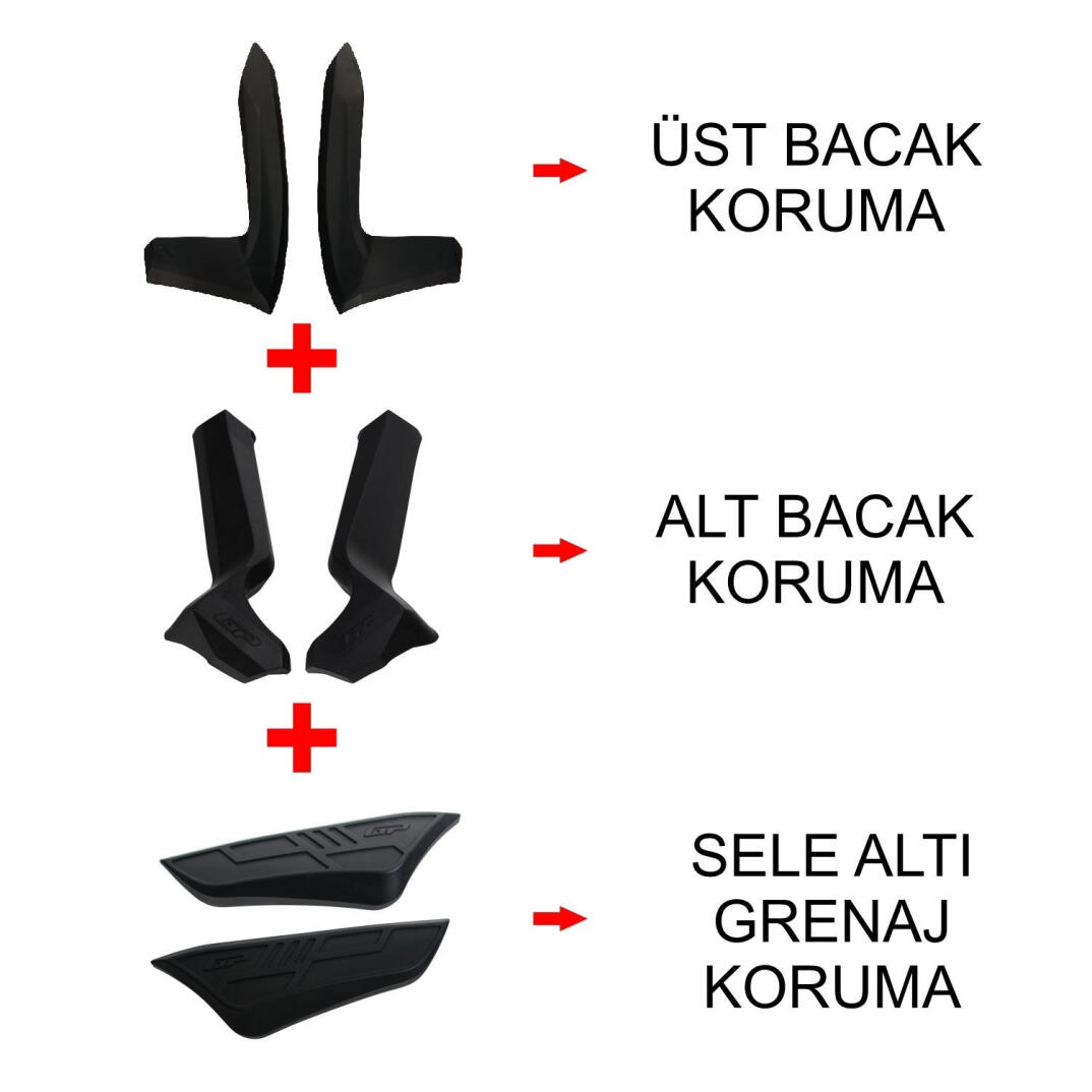 GP Kompozit Honda Forza 250 2023-2026 Uyumlu Üst/Alt Bacak ve Grenaj Koruma Seti Siyah - 1