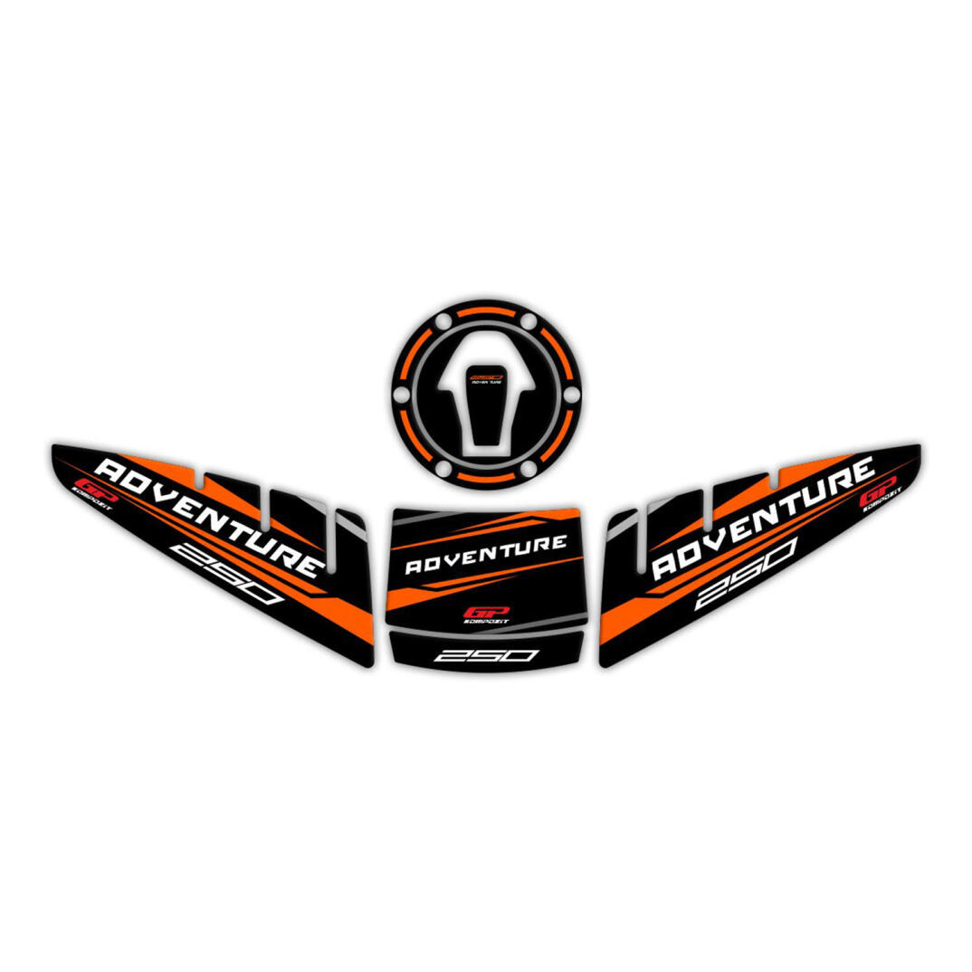 GP Kompozit KTM 250 Adventure 2020-2024 Uyumlu Tank Pad Seti Siyah-Turuncu - 1