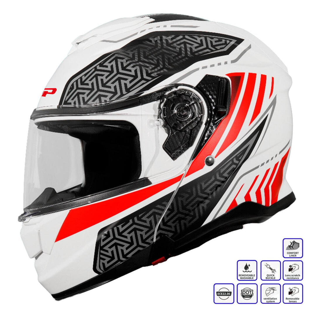 GP Kompozit MKS007-RWRB Güneş Vizörlü Şeffaf Çene Açılır Motosiklet Kaskı - 1