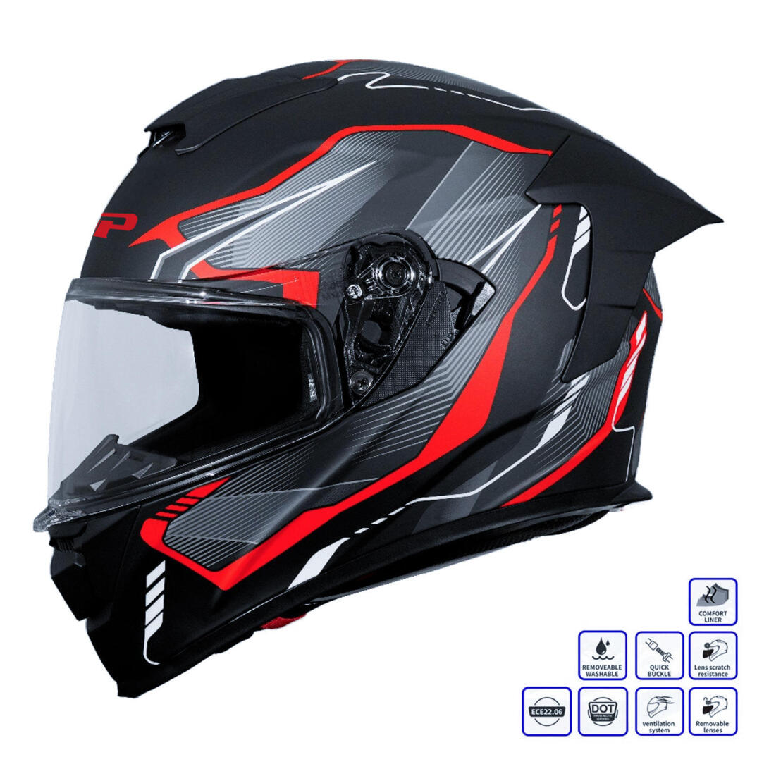 GP Kompozit MKS008-EBGR Yarış Spoiler Güneş Vizörlü Şeffaf Full Face Motosiklet Kaskı - 1