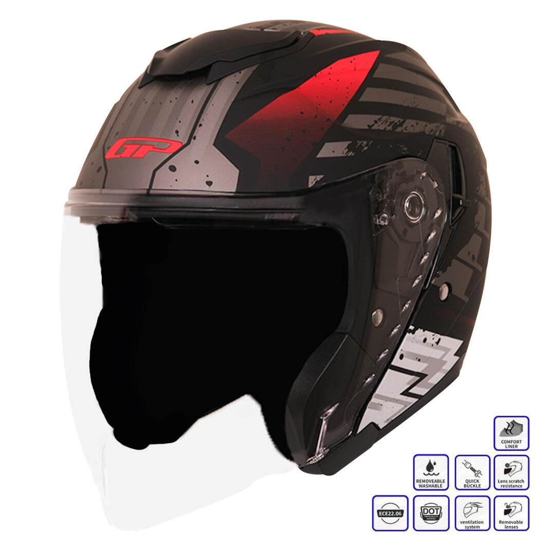 GP Kompozit MKS009-GWR Şeffaf Vizörlü Motosiklet Yarım Kask - 1