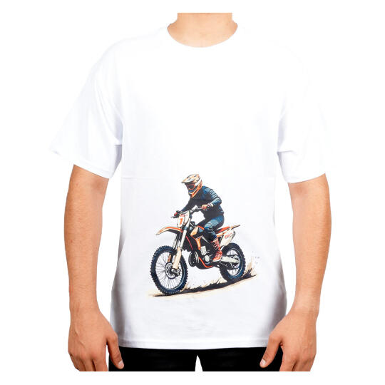 GP Kompozit TSH001 Cross Motosiklet Baskılı T-Shirt Beyaz