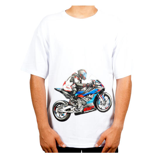 GP Kompozit TSH002 Racing Motosiklet Bel Baskılı T-Shirt Beyaz