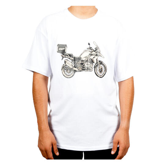 GP Kompozit TSH005 Adventure Motosiklet Baskılı T-Shirt Beyaz