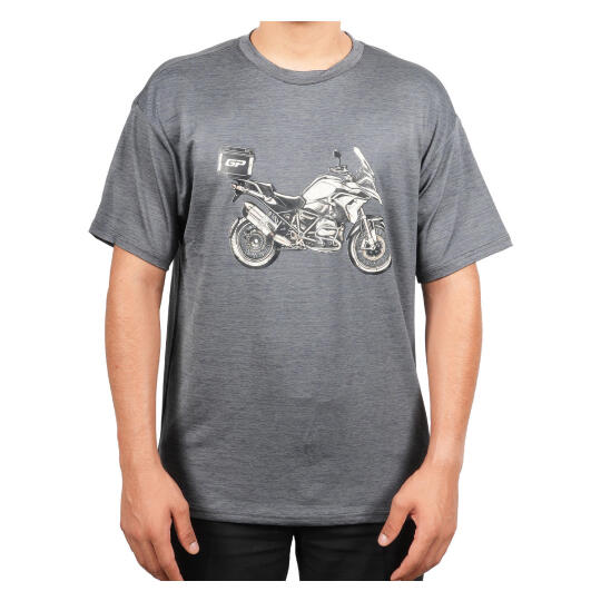 GP Kompozit TSH005 Adventure Motosiklet Baskılı T-Shirt Gri