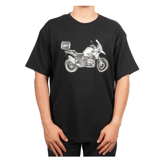 GP Kompozit TSH005 Adventure Motosiklet Baskılı T-Shirt Siyah