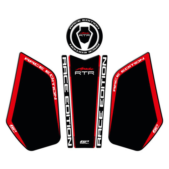 GP Kompozit TVS Apache RTR 200 2024 Uyumlu Tank Pad Seti Siyah - Kırmızı