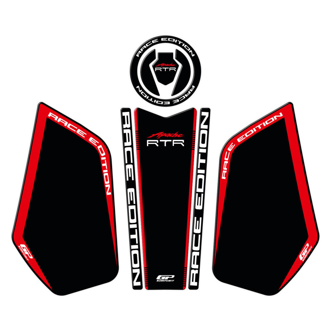 GP Kompozit TVS Apache RTR 200 2024 Uyumlu Tank Pad Seti Siyah - Kırmızı - 1