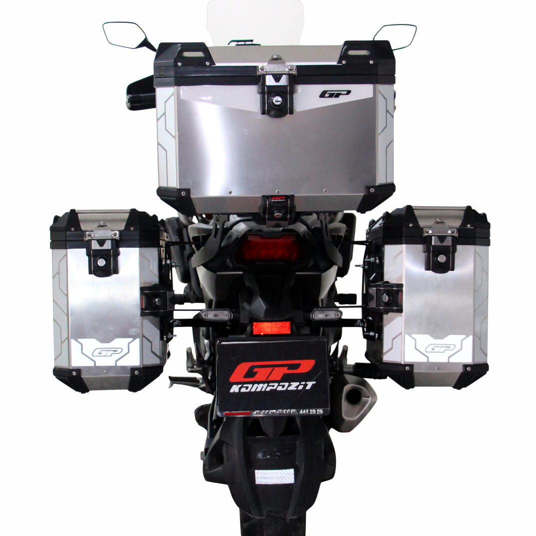 GP Kompozit Universal 37+40+40 lt Alüminyum Motosiklet Çanta Seti Gri - 5