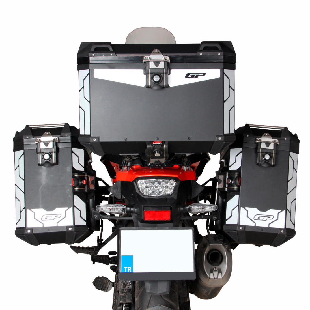 GP Kompozit Universal 57+40+40 lt Alüminyum Motosiklet Çanta Seti Siyah - 5