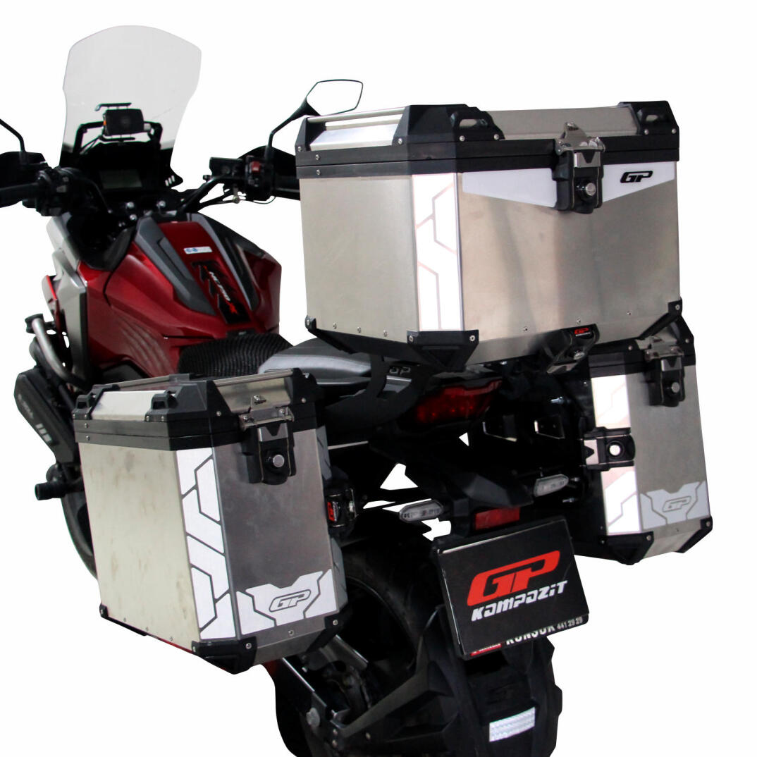 GP Kompozit Universal 75+40+40 lt Alüminyum Motosiklet Çanta Seti Gri - 3