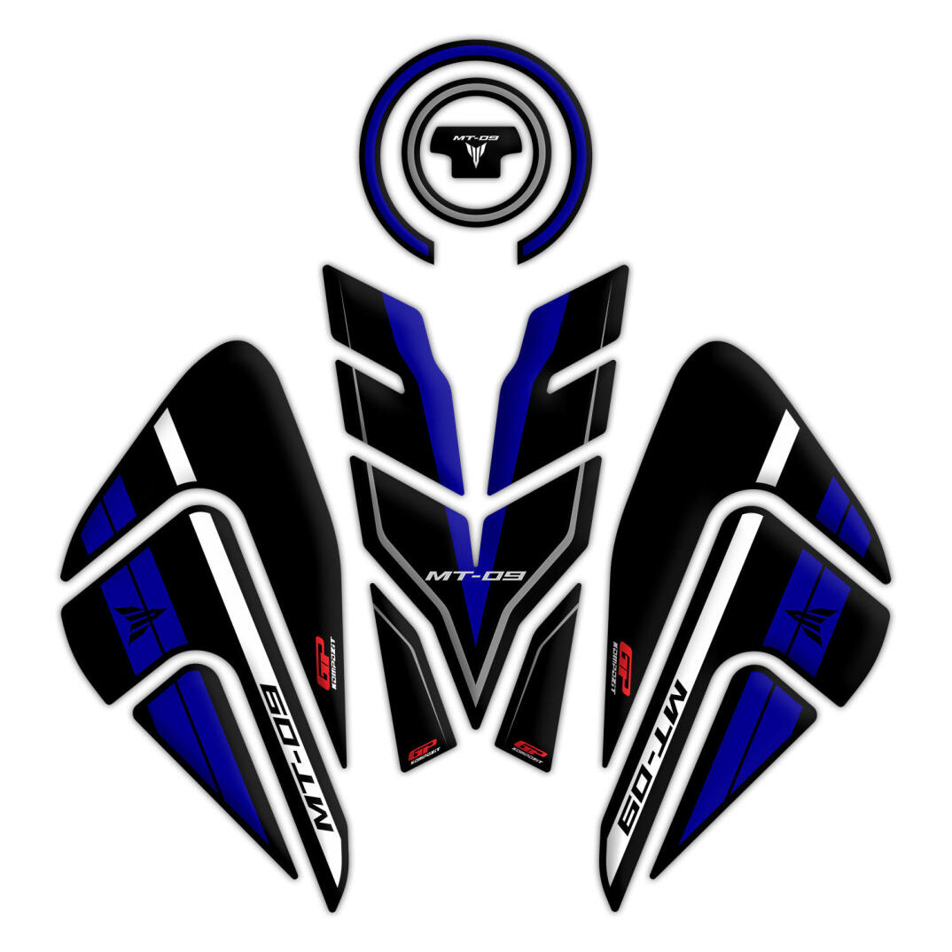 GP Kompozit Yamaha MT-09 2021-2023 Uyumlu Tank Pad Seti Siyah-Mavi - 1
