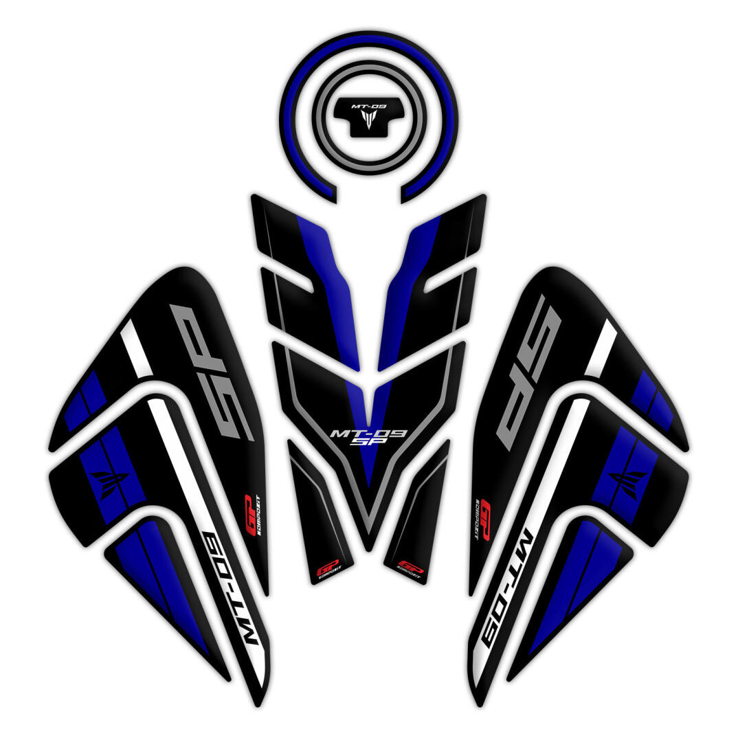 GP Kompozit Yamaha MT-09 SP 2021-2023 Uyumlu Tank Pad Seti Siyah-Mavi - 1