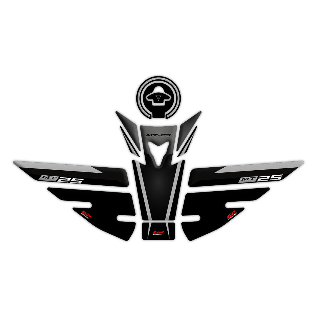 GP Kompozit Yamaha MT-25 2015-2019 Uyumlu Tank Pad Seti Siyah-Gri - 1