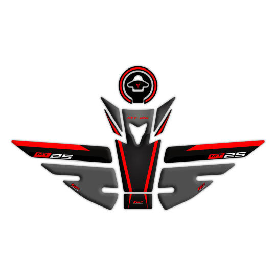 GP Kompozit Yamaha MT-25 2015-2019 Uyumlu Tank Pad Seti Siyah-Kırmızı