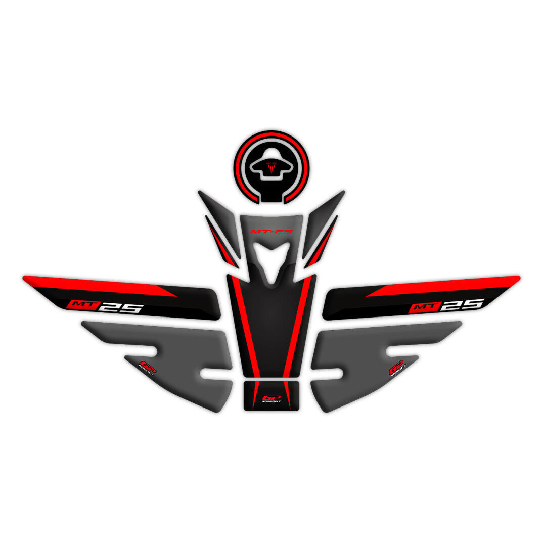 GP Kompozit Yamaha MT-25 2015-2019 Uyumlu Tank Pad Seti Siyah-Kırmızı - 1
