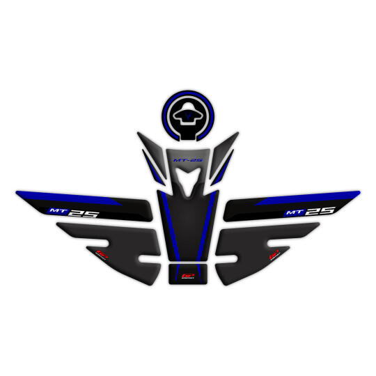 GP Kompozit Yamaha MT-25 2015-2019 Uyumlu Tank Pad Seti Siyah-Lacivert
