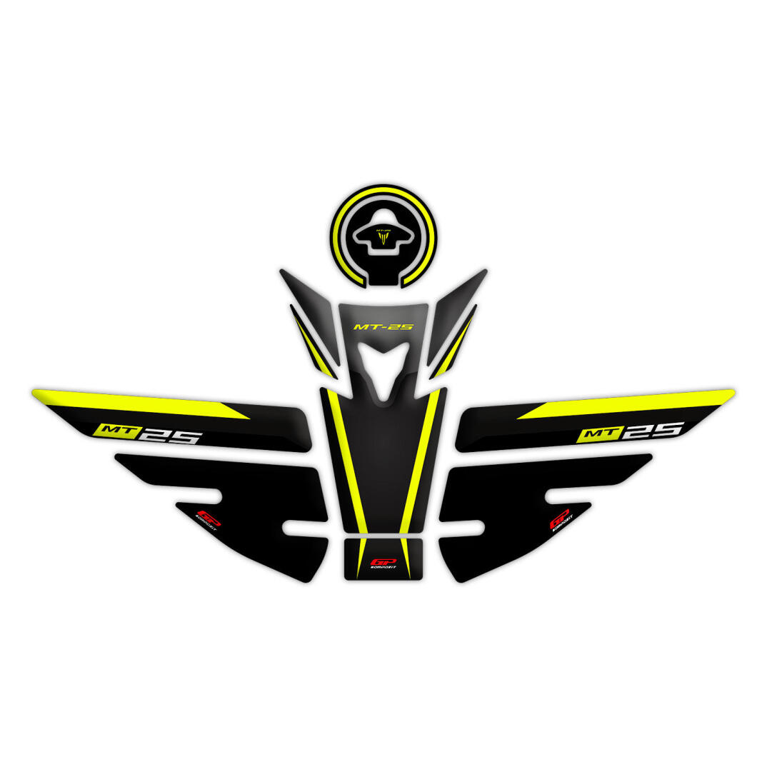 GP Kompozit Yamaha MT-25 2015-2019 Uyumlu Tank Pad Seti Siyah-Sarı - 1