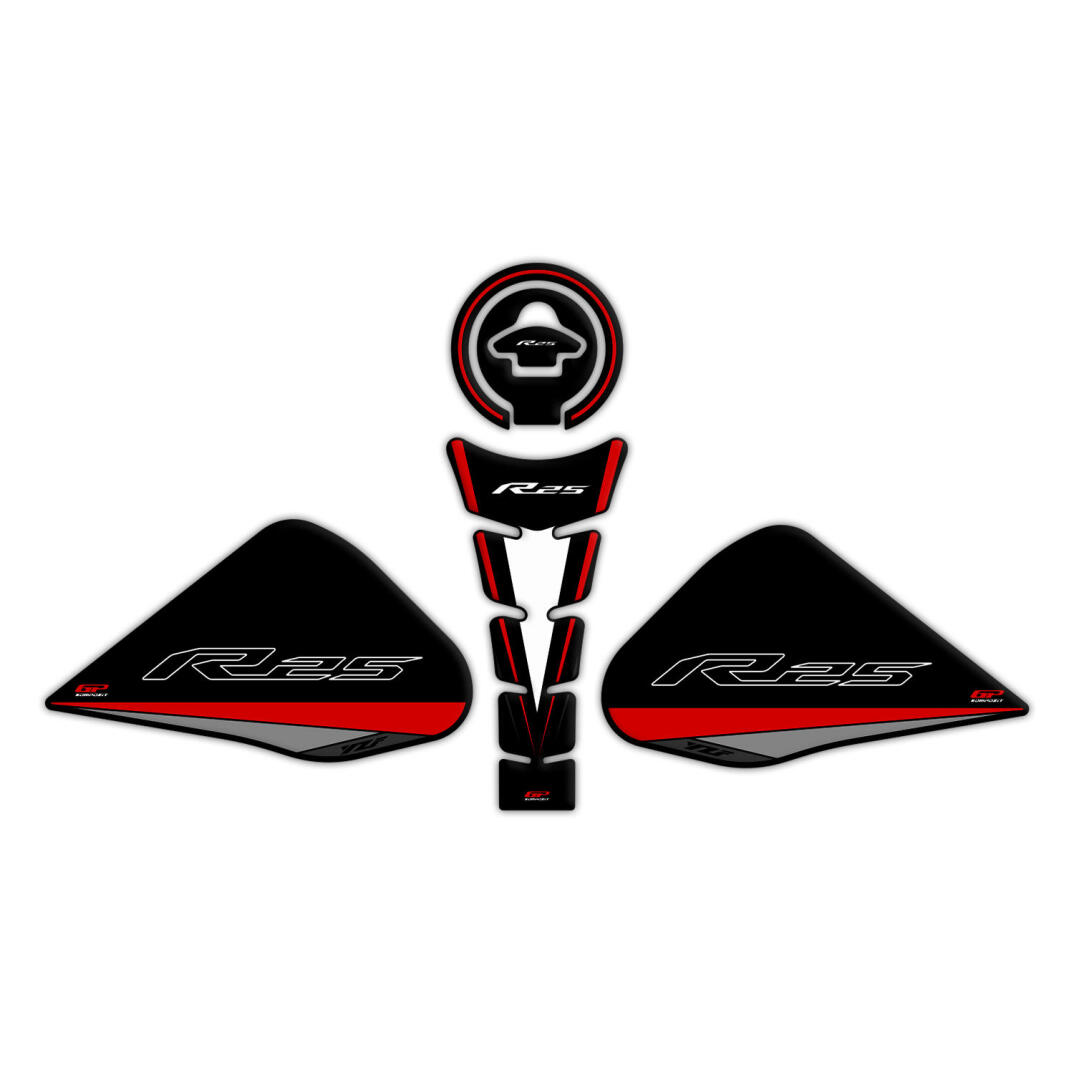 GP Kompozit Yamaha R25 2015-2018 Uyumlu Tank Pad Seti Kırmızı - 1