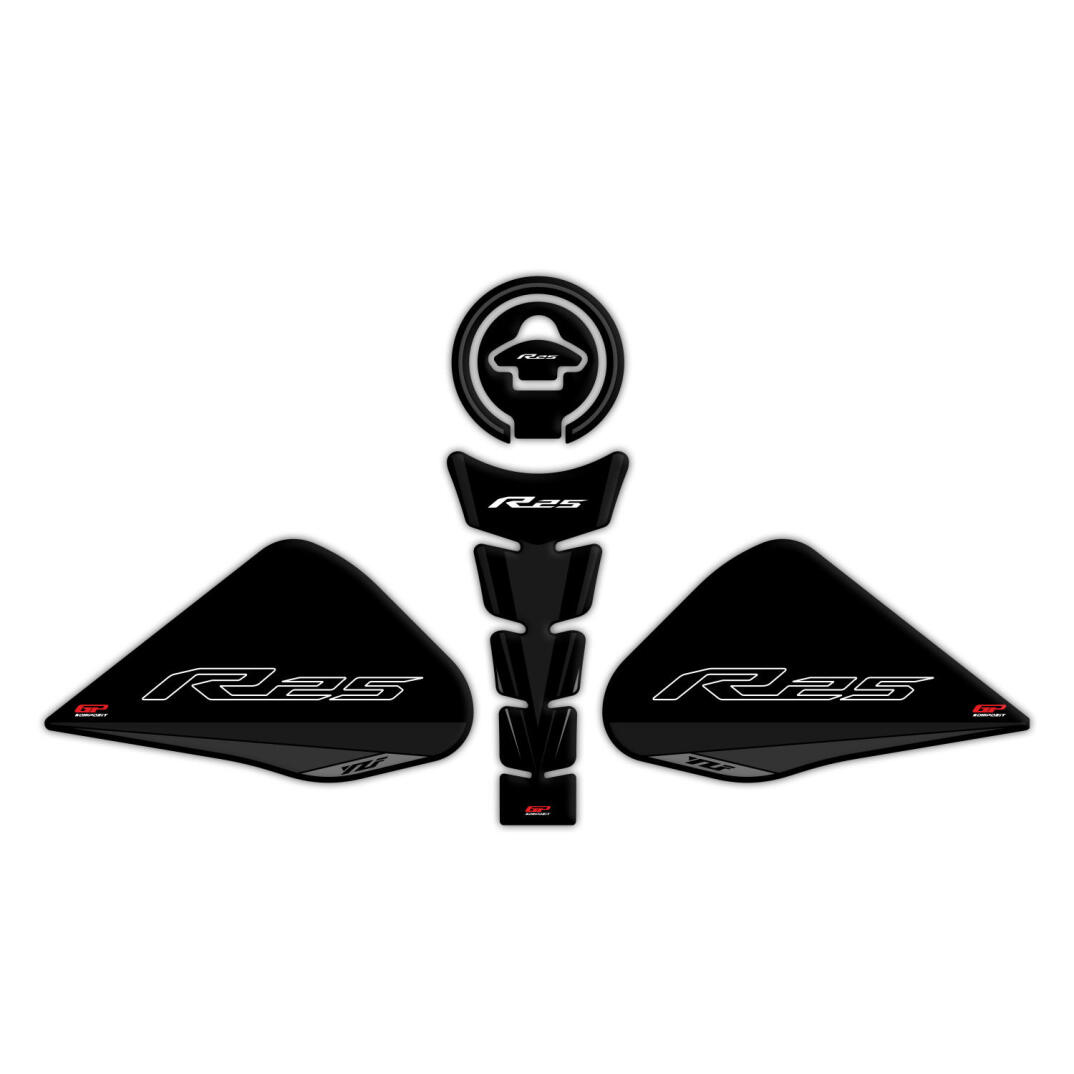 GP Kompozit Yamaha R25 2015-2018 Uyumlu Tank Pad Seti Siyah - 1