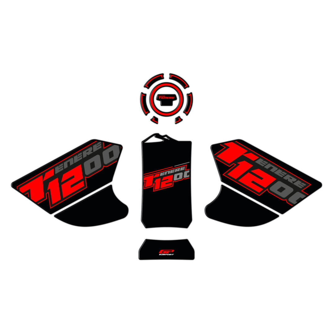 GP Kompozit Yamaha Tenere 1200 2011-2020 Uyumlu Tank Pad Seti Siyah-Kırmızı - 1