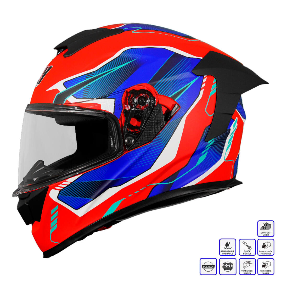 GP MY HELMET MKS001-RBW Yarış Spoiler Güneş Vizörlü Şeffaf Full Face Motosiklet Kaskı - 1